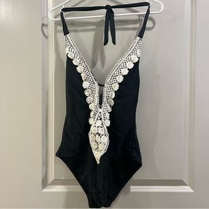 Black and white one piece bathing suit